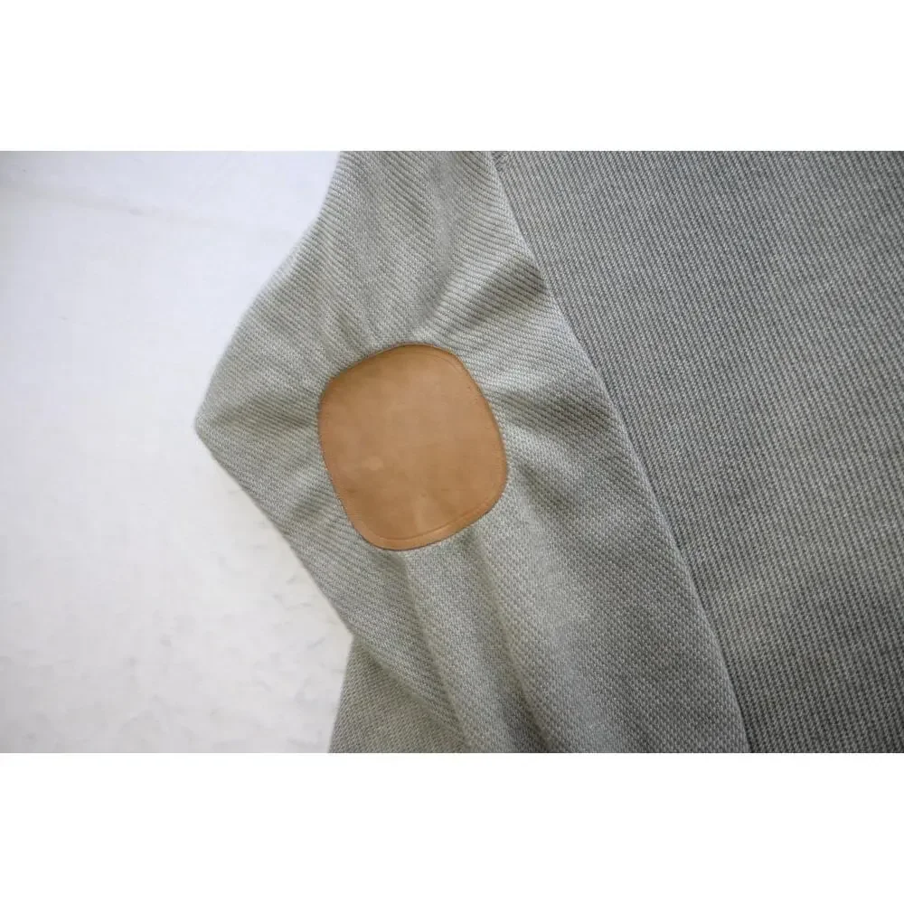 ORVIS Country Leather Elbows Knitted‎ Pullover Polo Sweater Mens Size Large